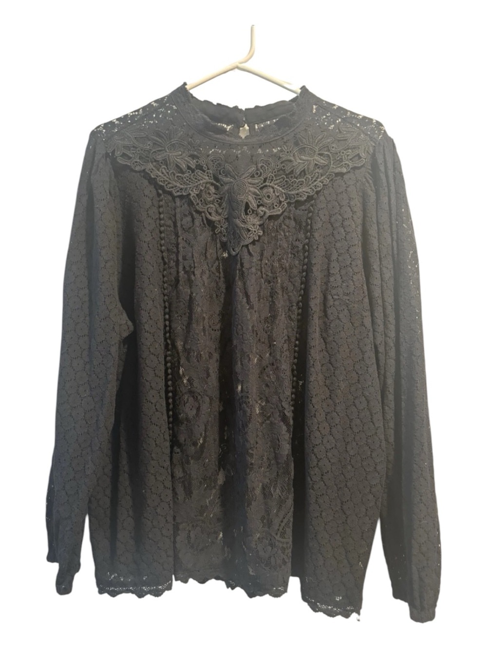 torrid Black Lace Yoke Long-Sleeve Blouse